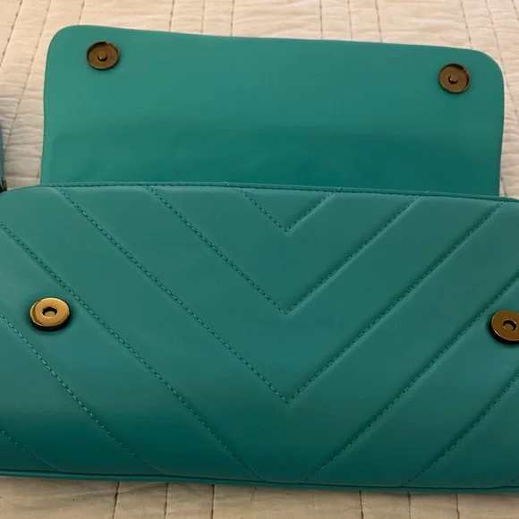 Kurt Geiger Turquoise Quilted Chain Shoulder Bag - Picture 7 of 12